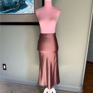 100% Silk Bias Cut Midi Skirt Pencil Skirt Taupe Tan Brown